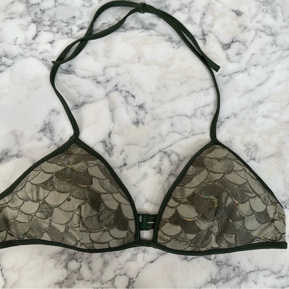 Roberto Cavalli olive green metallic mermaid print two piece string bikini swim - Picture 4 of 14